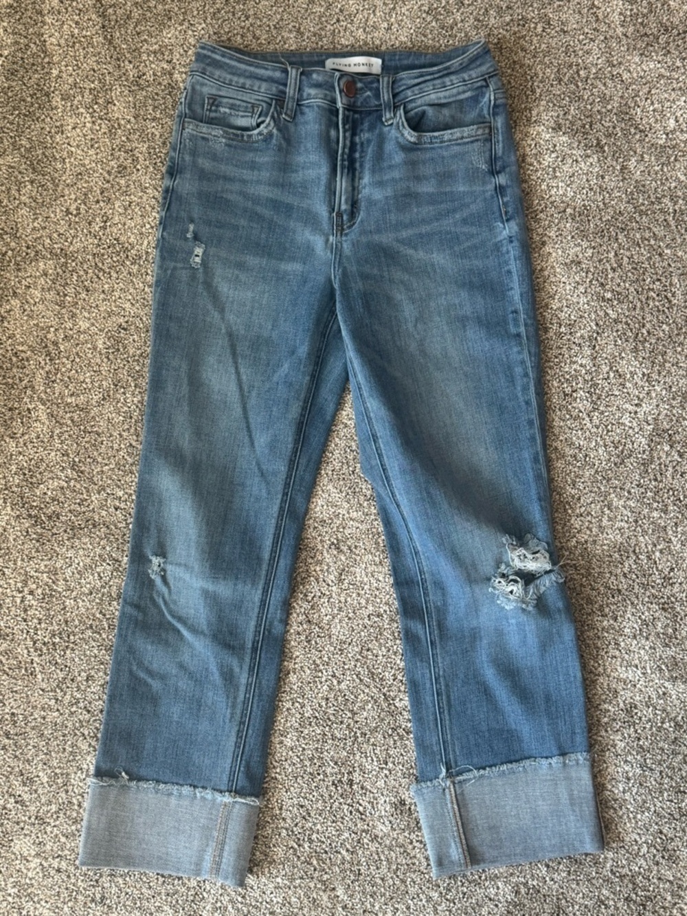 Flying Monkey Distressed Cropped Blue Denim Jeans